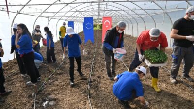 Kocaeli AB Bilgi Merkezi öncülüğünde düzenlenen etkinlikte çocuklar tohum ekti,