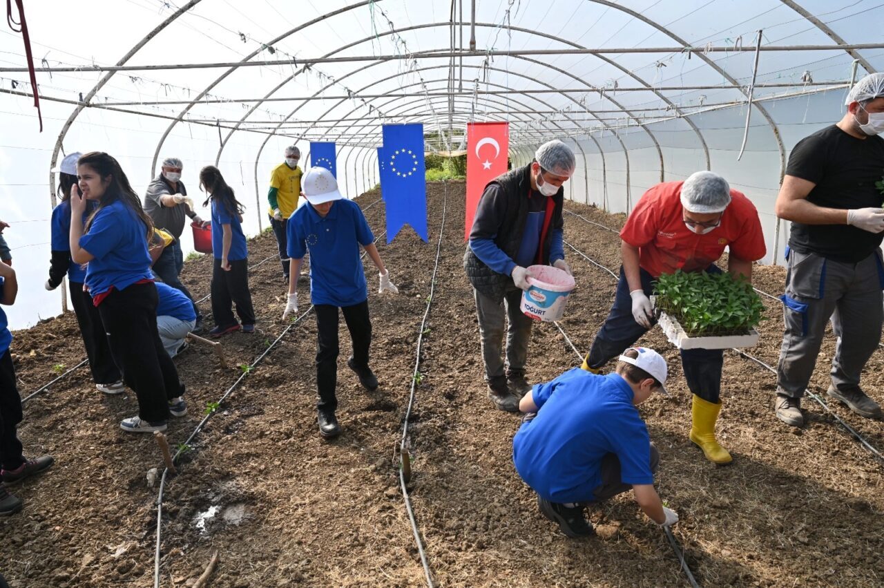 Kocaeli AB Bilgi Merkezi öncülüğünde düzenlenen etkinlikte çocuklar tohum ekti,