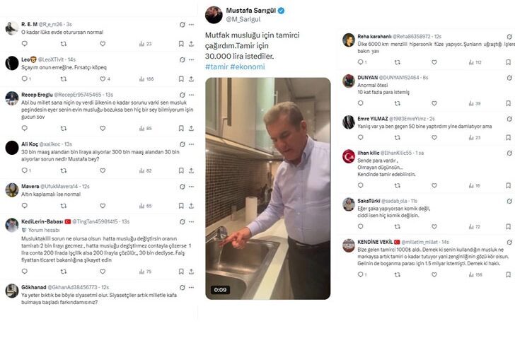CHP Milletvekili Mustafa Sarıgül’ün “Mutfak musluğu için tamirci çağırdım. Tamir