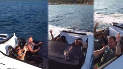 Yonca Evcimik ve Özgür Aras, Bodrum’da denizin üzerinde Ferrari keyfi
