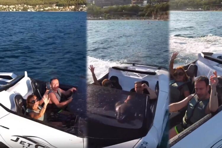 Yonca Evcimik ve Özgür Aras, Bodrum’da denizin üzerinde Ferrari keyfi