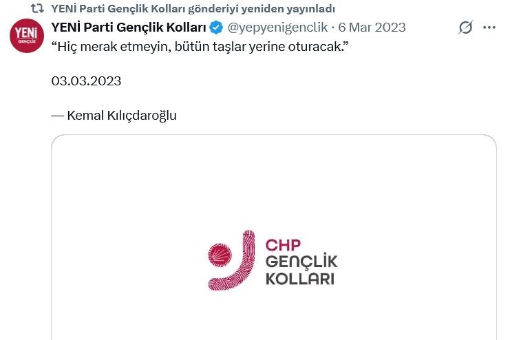 CHP Gençlik Kolları, sosyal medya hesabının YENİ Parti Gençlik Kolları